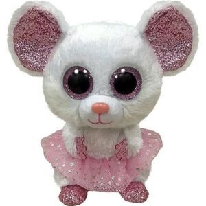 Ty Beanie Boos Nina Mouse Plush 7" White Pink Sparkly Ears Feet Glittered Accent